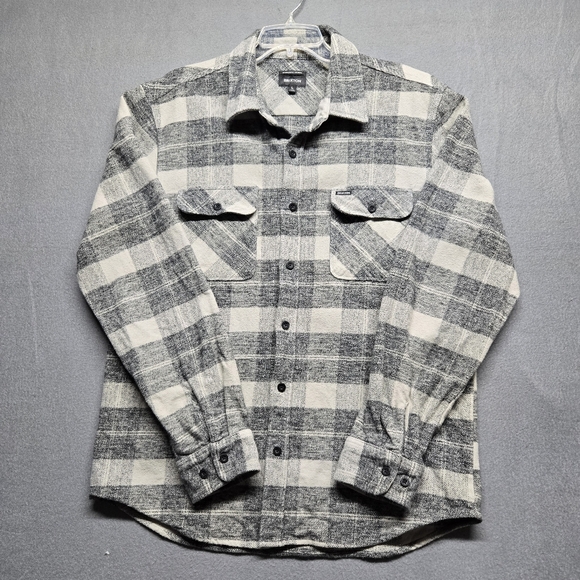 Brixton Bowery Gray and White Plaid Casual Button Down Shirt. - Picture 1 of 9